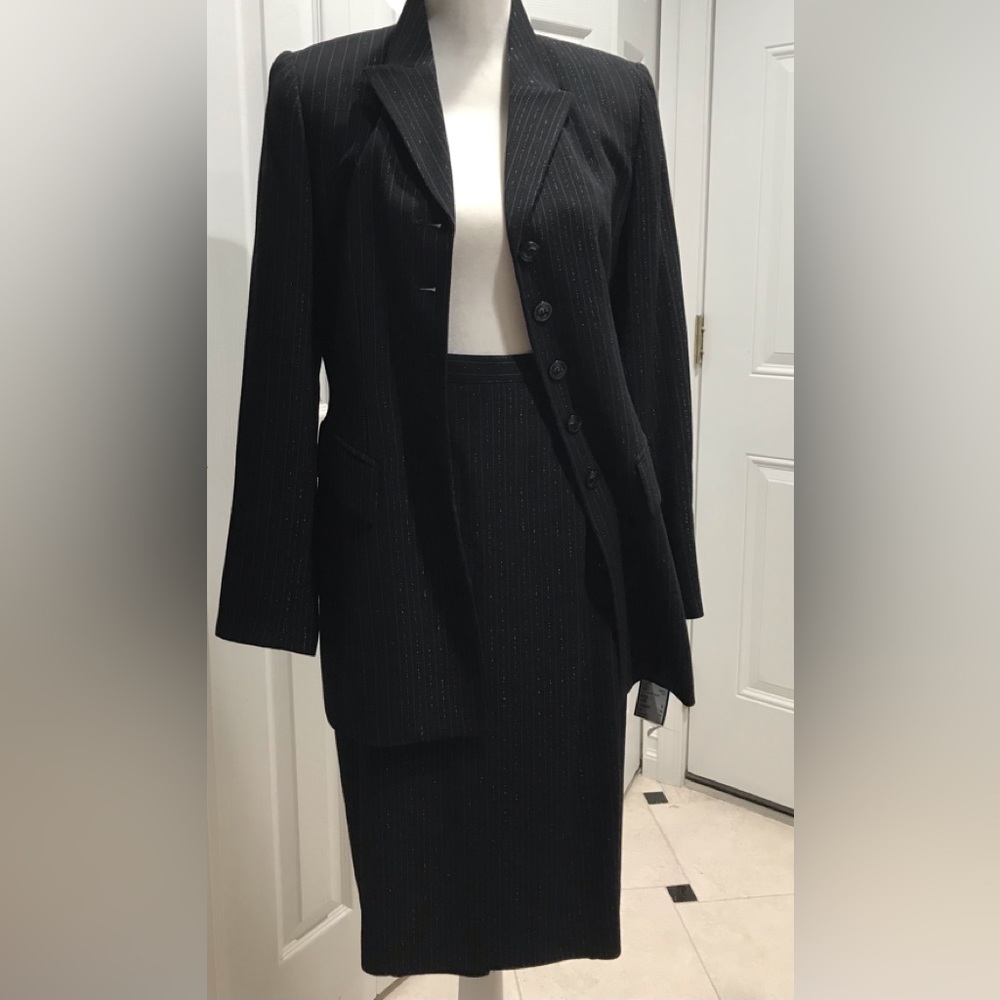 ☀️☀️☀️NWT ALBERT NIPÓN Wool Blend Suit -Midi Pencil Skirt Elong. Jacket, 6